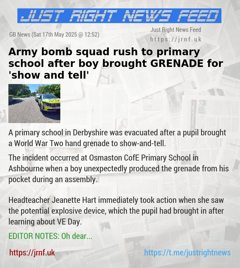 Army bomb squad rush to primary school after boy brought GRENADE for ’show—and—tell’
