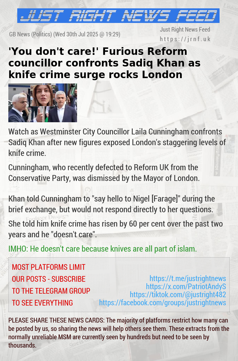‘You don’t care!’ Furious Reform councillor confronts Sadiq Khan as knife crime surge rocks London