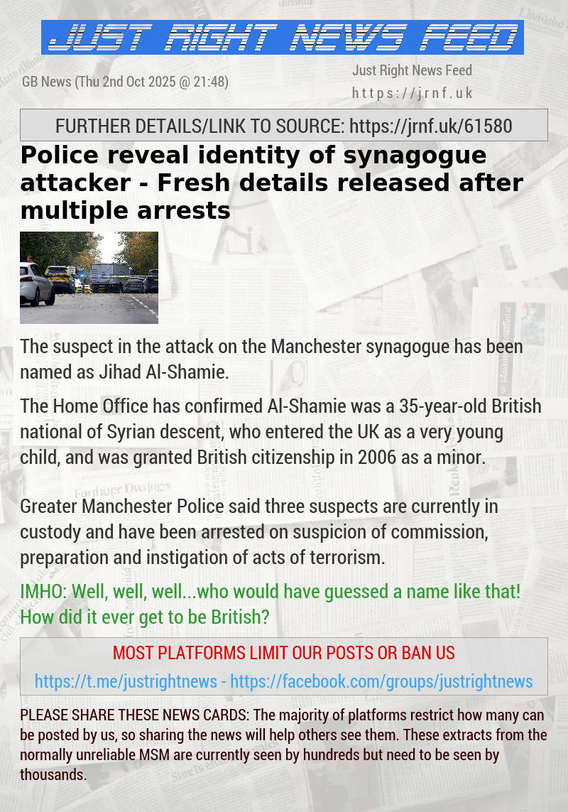 Police reveal identity of synagogue attacker — Fresh details released after multiple arrests
