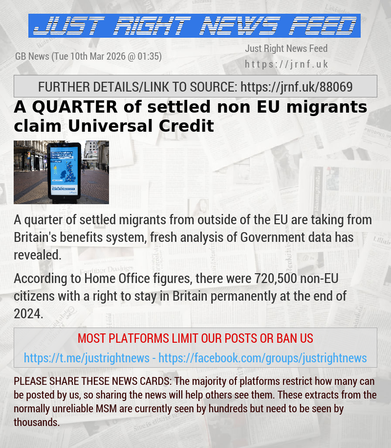 A QUARTER of settled non—EU migrants claim Universal Credit