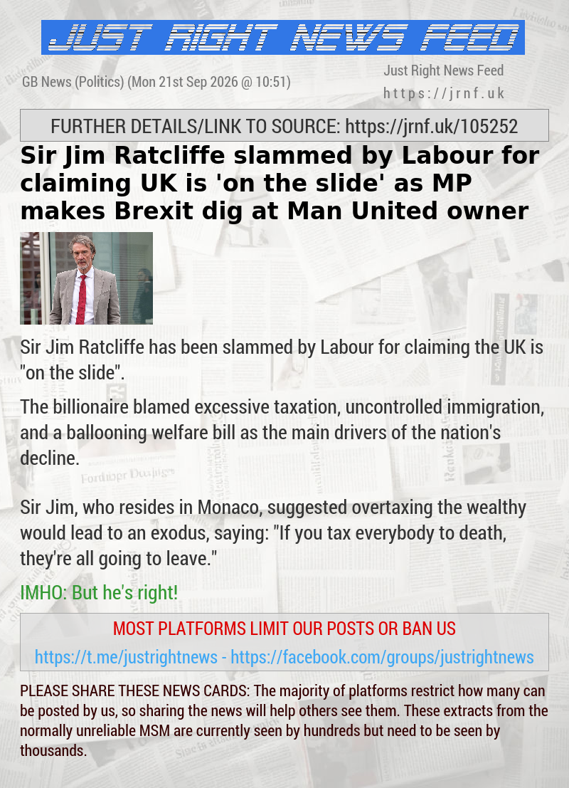 Sir Jim Ratcliffe slammed by Labour for claiming UK is ’on the slide’ as MP makes Brexit dig at Man United owner