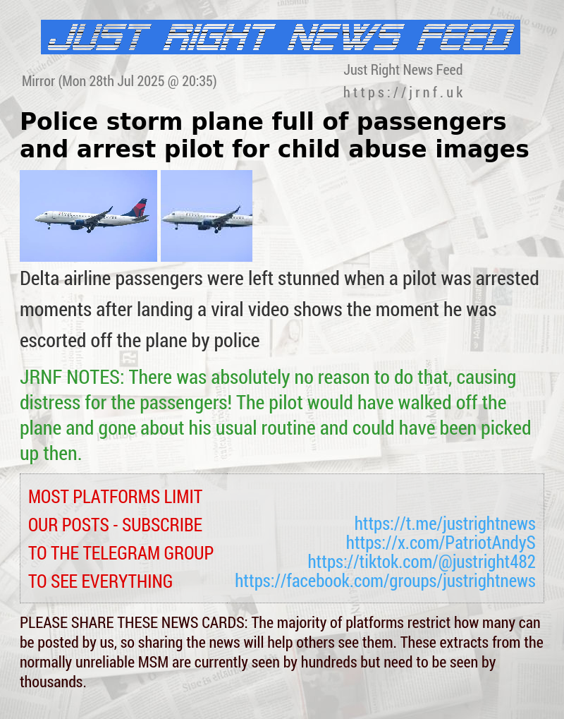 Police storm plane full of passengers and arrest pilot for child abuse images