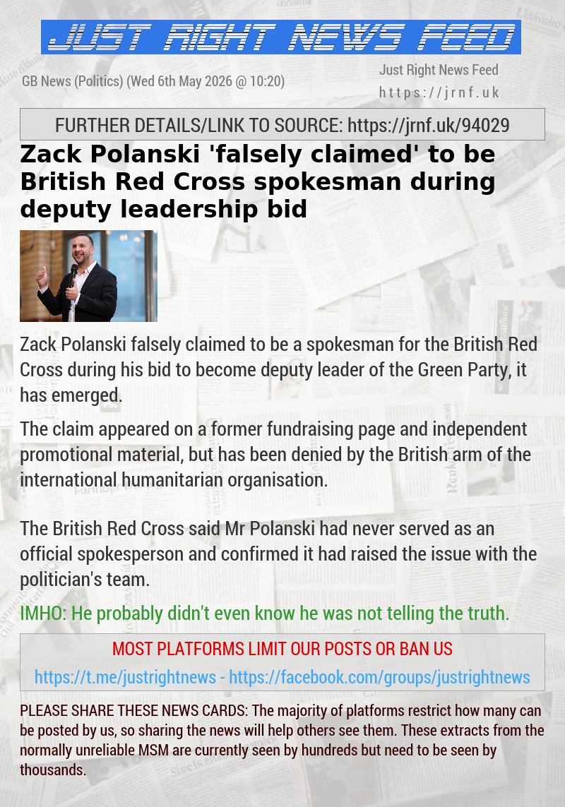 Zack Polanski ’falsely claimed’ to be British Red Cross spokesman during deputy leadership bid