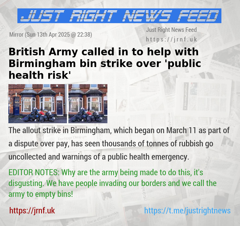 British Army called in to help with Birmingham bin strike over ’public health risk’
