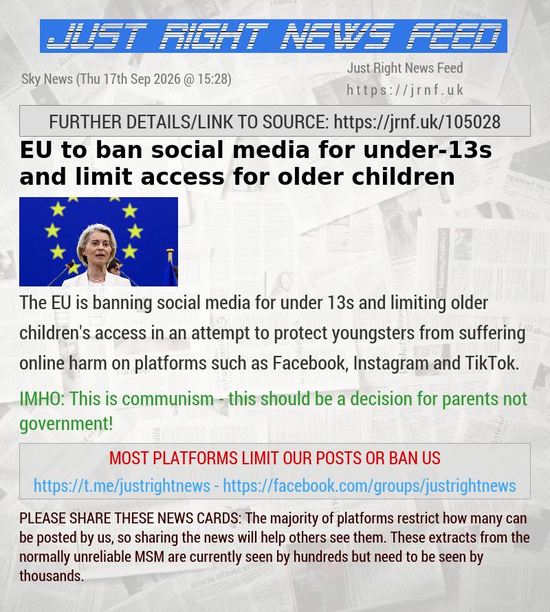 EU to ban social media for under—13s and limit access for older children