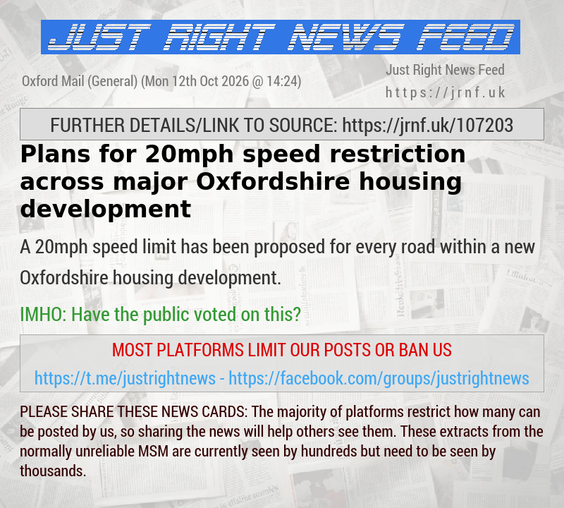Plans for 20mph speed restriction across major Oxfordshire housing development