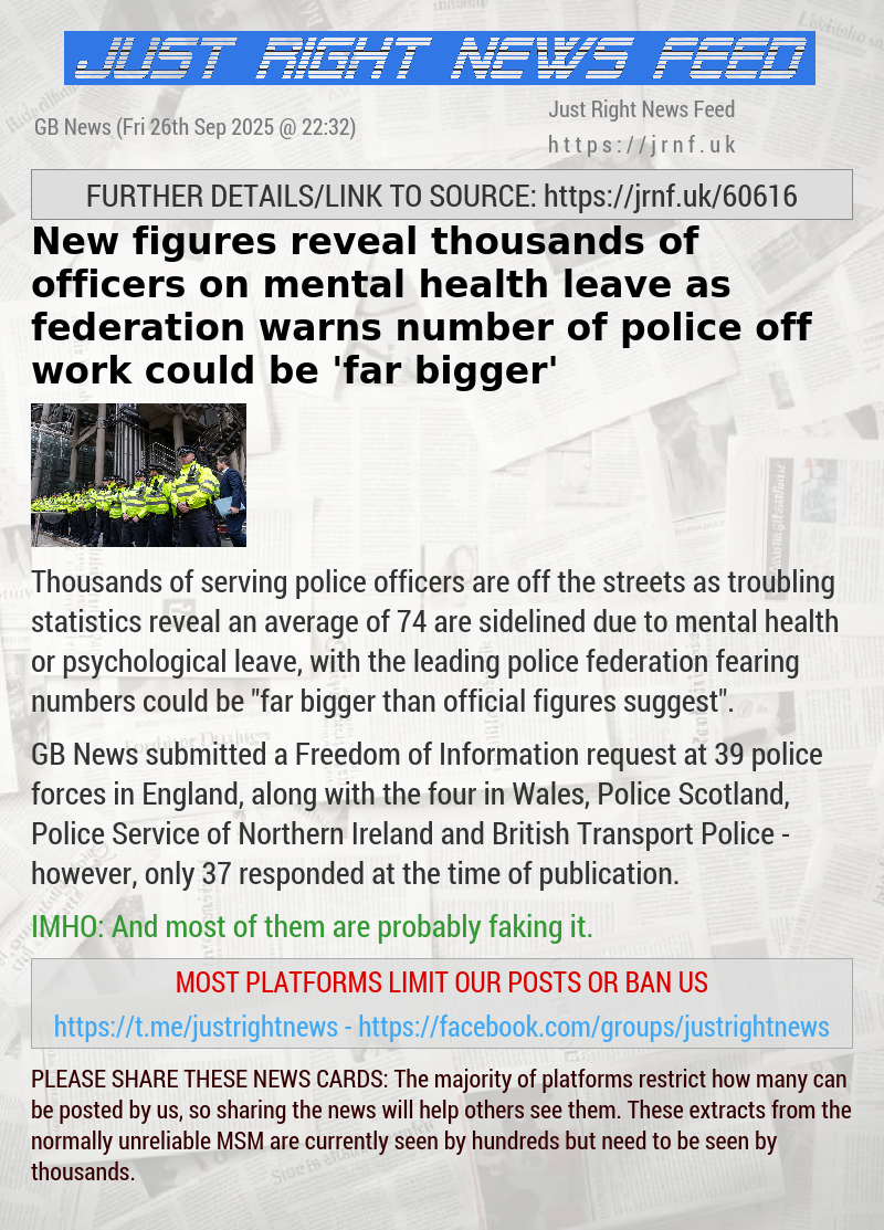 New figures reveal thousands of officers on mental health leave as federation warns number of police off work could be ’far bigger’