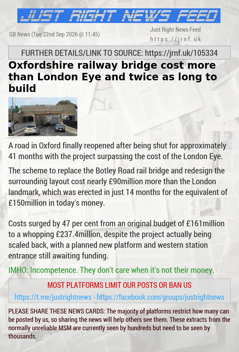 Oxfordshire railway bridge cost more than London Eye and twice as long to build