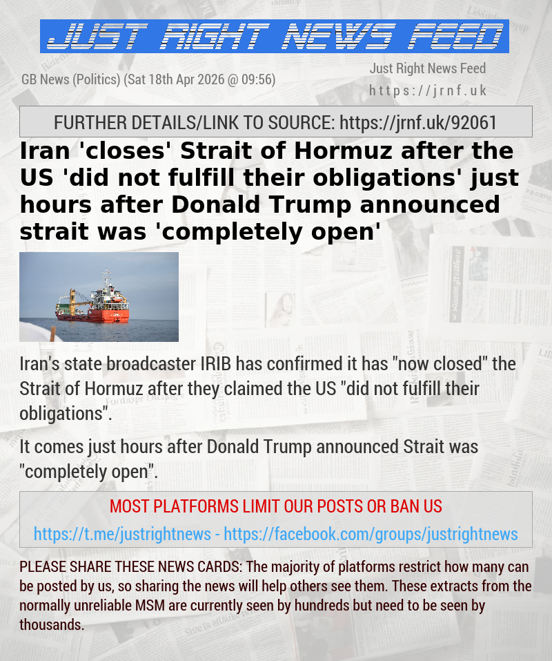 Iran ’closes’ Strait of Hormuz after the US ’did not fulfill their obligations’ just hours after Donald Trump announced strait was ’completely open’