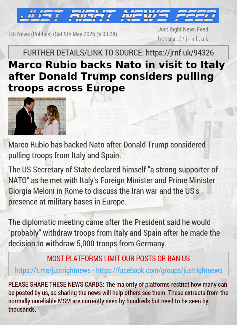 Marco Rubio backs Nato in visit to Italy after Donald Trump considers pulling troops across Europe