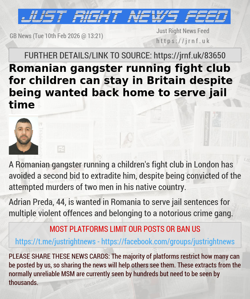 Romanian gangster running fight club for children can stay in Britain despite being wanted back home to serve jail time