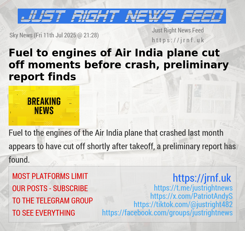Fuel to engines of Air India plane cut off moments before crash, preliminary report finds