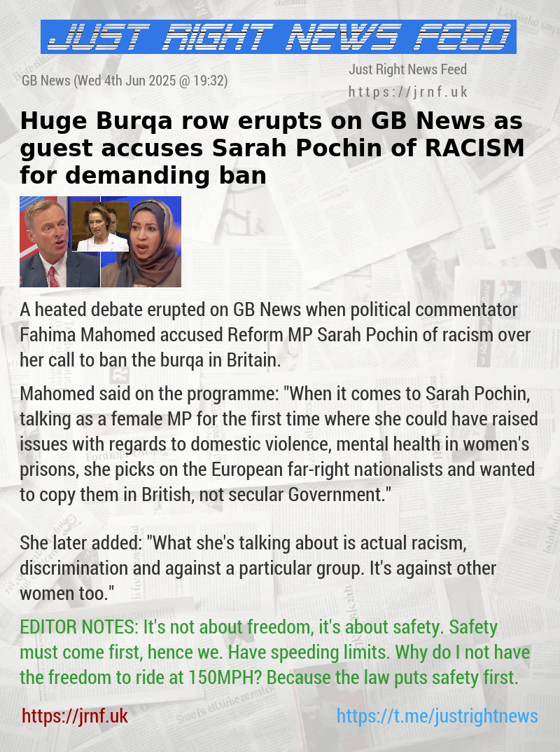 Huge Burqa row erupts on GB News as guest accuses Sarah Pochin of RACISM for demanding ban