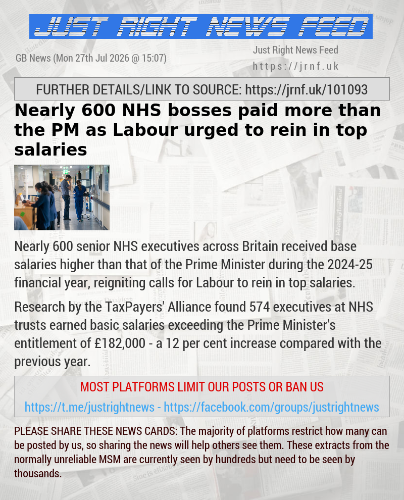 Nearly 600 NHS bosses paid more than the PM as Labour urged to rein in top salaries