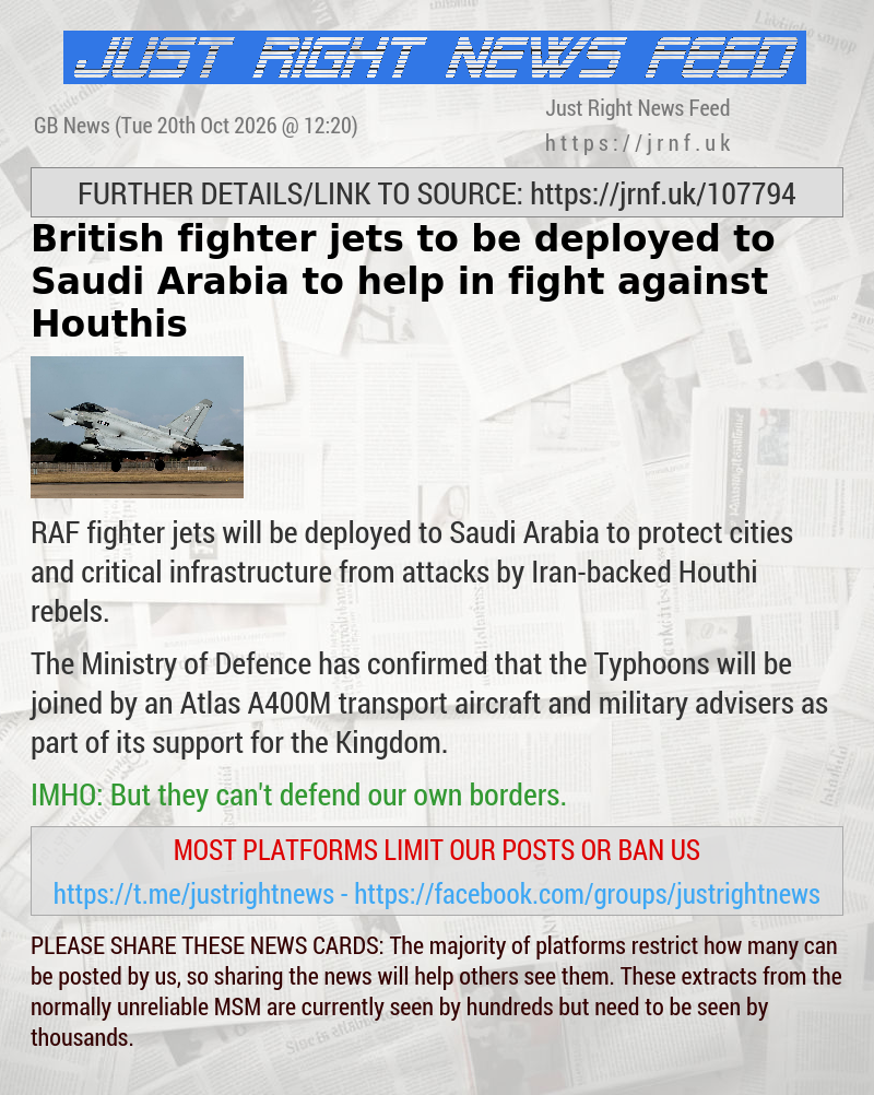 British fighter jets to be deployed to Saudi Arabia to help in fight against Houthis