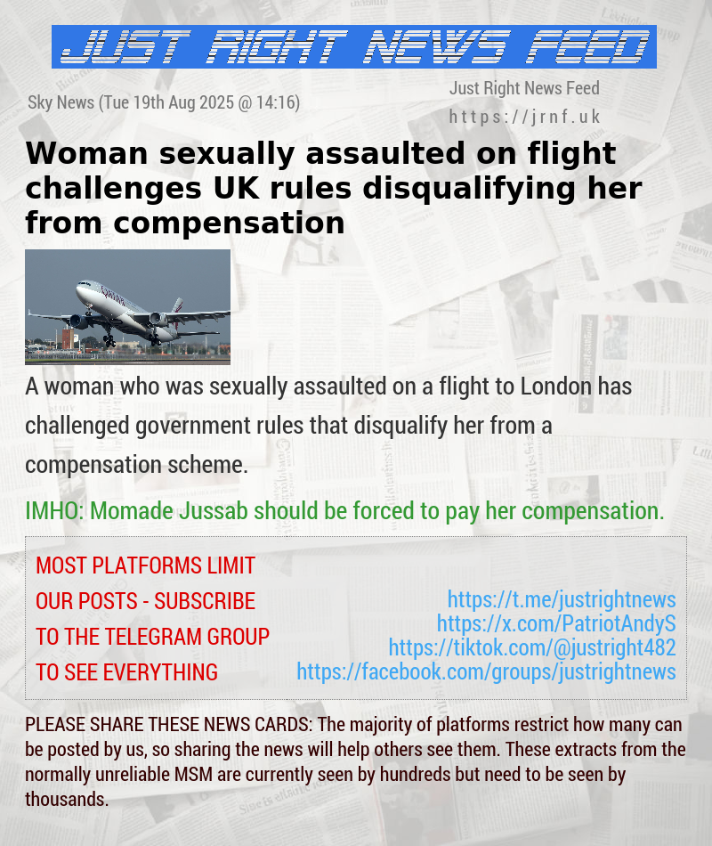 Woman sexually assaulted on flight challenges UK rules disqualifying her from compensation
