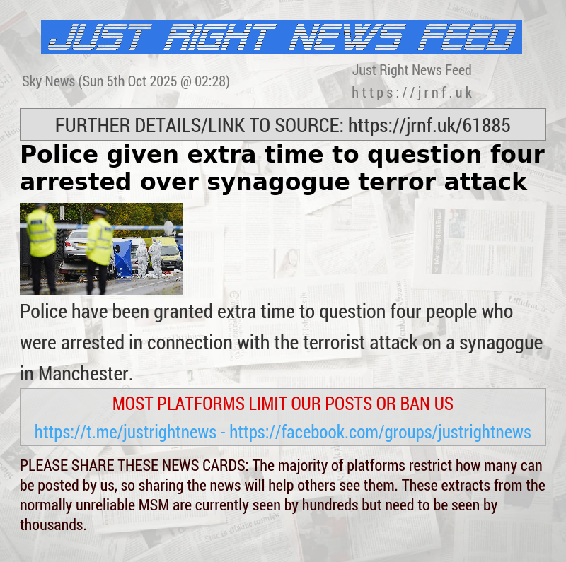 Police given extra time to question four arrested over synagogue terror attack