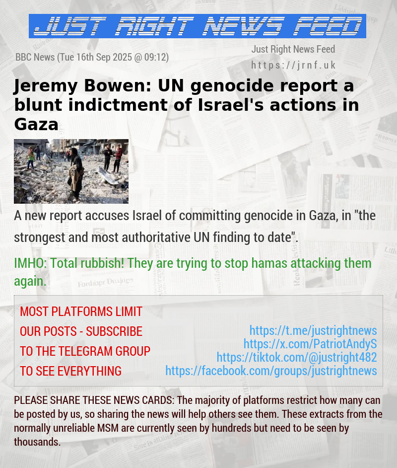 Jeremy Bowen: UN genocide report a blunt indictment of Israel’s actions in Gaza