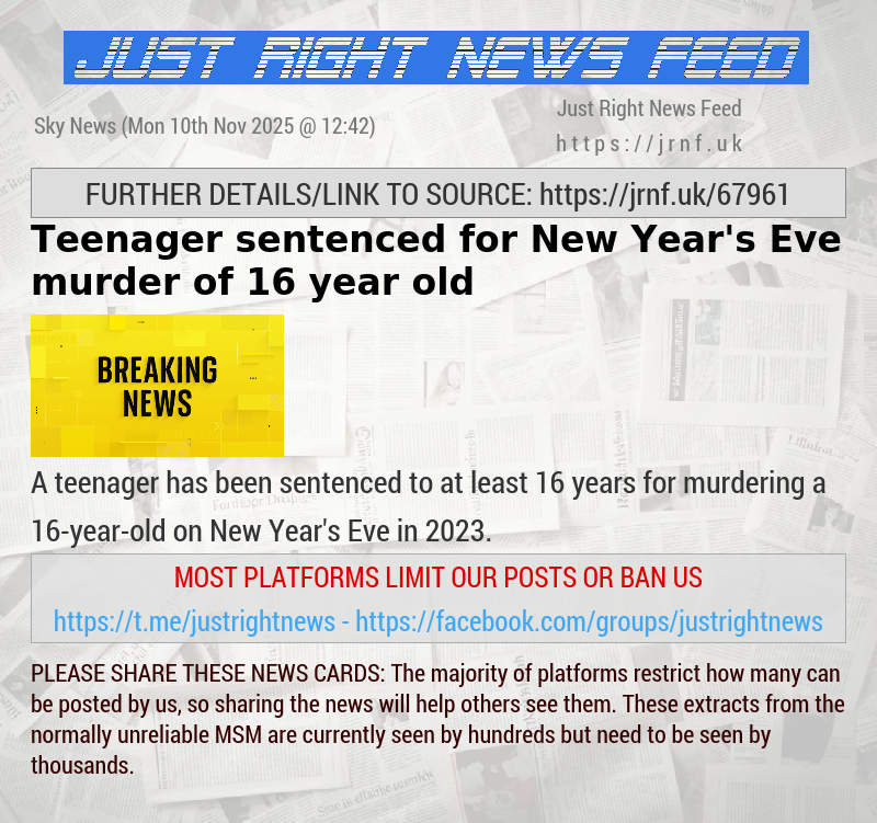 Teenager sentenced for New Year’s Eve murder of 16—year—old