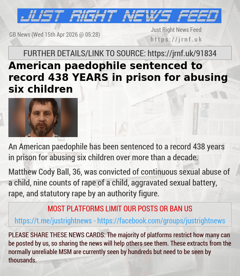 American paedophile sentenced to record 438 YEARS in prison for abusing six children