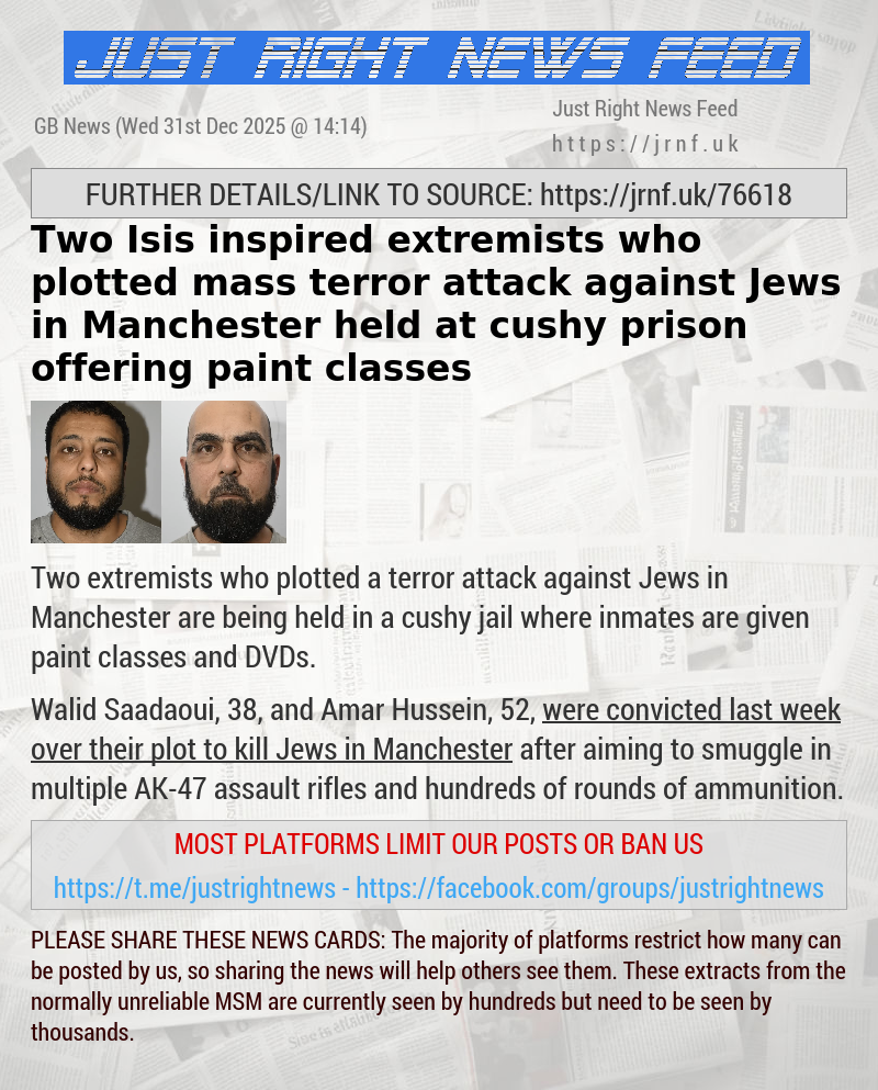 Two Isis—inspired extremists who plotted mass terror attack against Jews in Manchester held at cushy prison offering paint classes