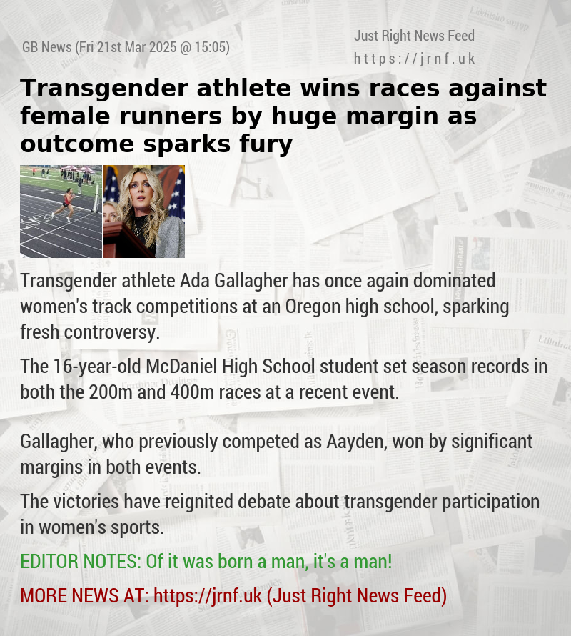 Transgender athlete wins races against female runners by huge margin as outcome sparks fury