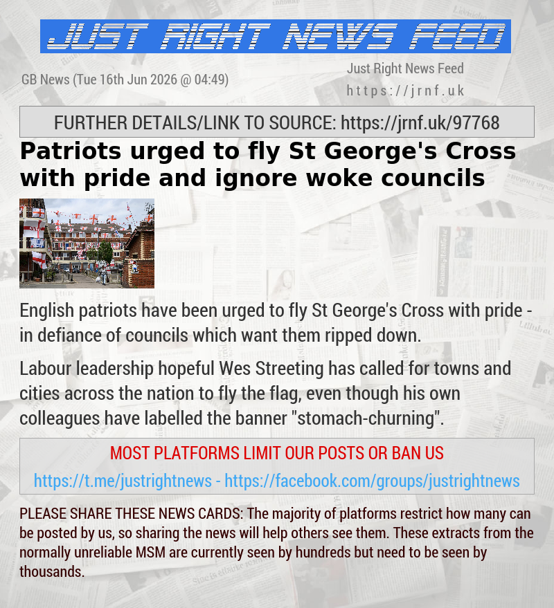 Patriots urged to fly St George’s Cross with pride and ignore woke councils