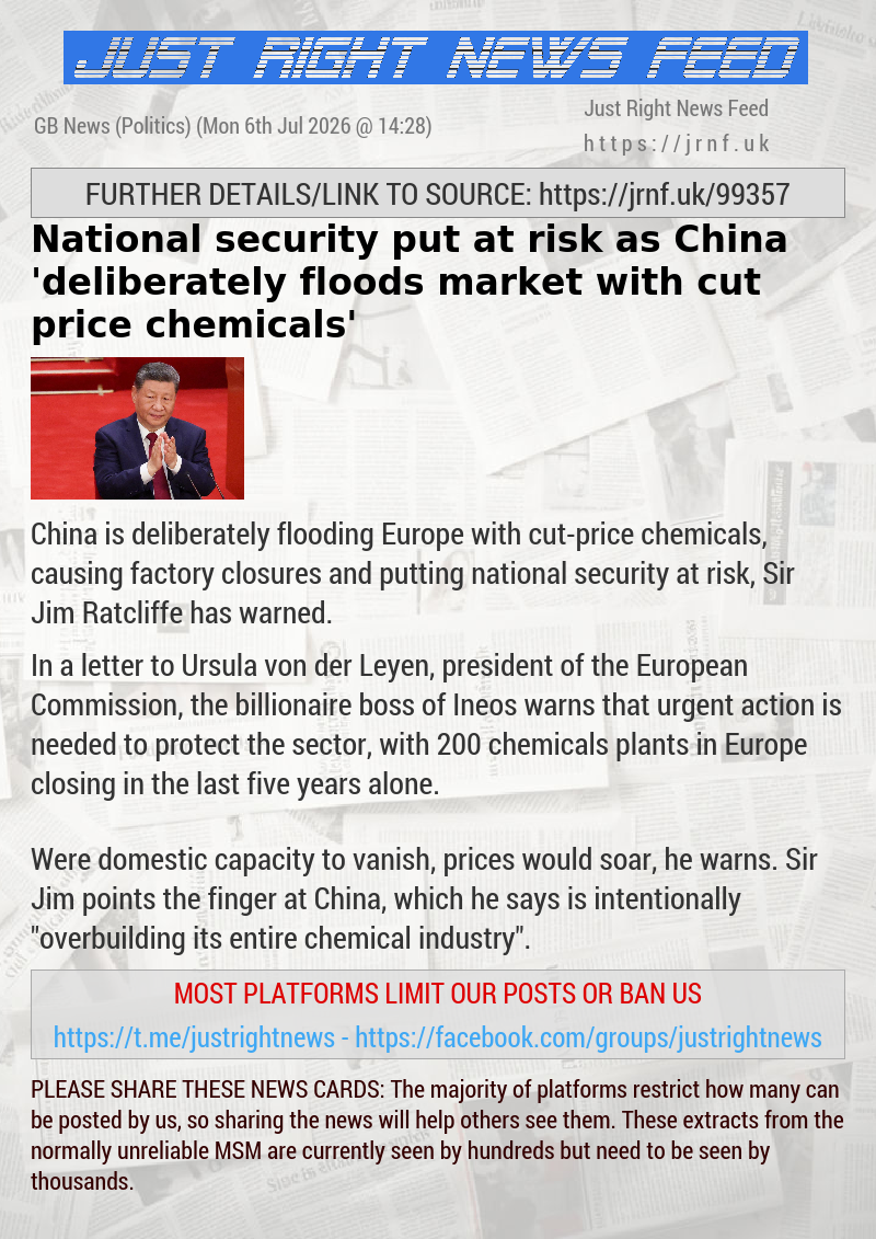 National security put at risk as China ’deliberately floods market with cut—price chemicals’