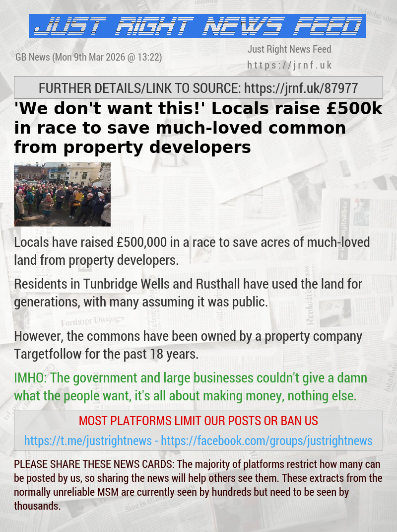 ’We don’t want this!’ Locals raise &pound;500k in race to save much—loved common from property developers