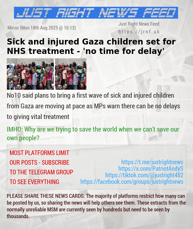 Sick and injured Gaza children set for NHS treatment — ’no time for delay’