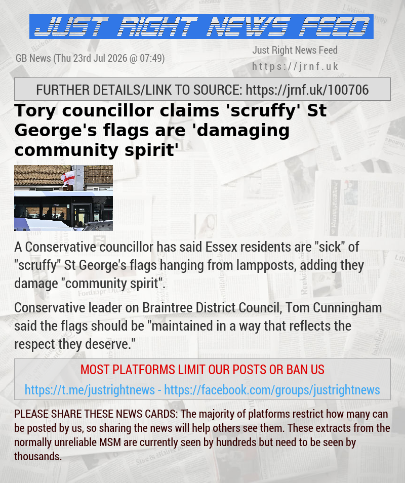 Tory councillor claims ’scruffy’ St George’s flags are ’damaging community spirit’