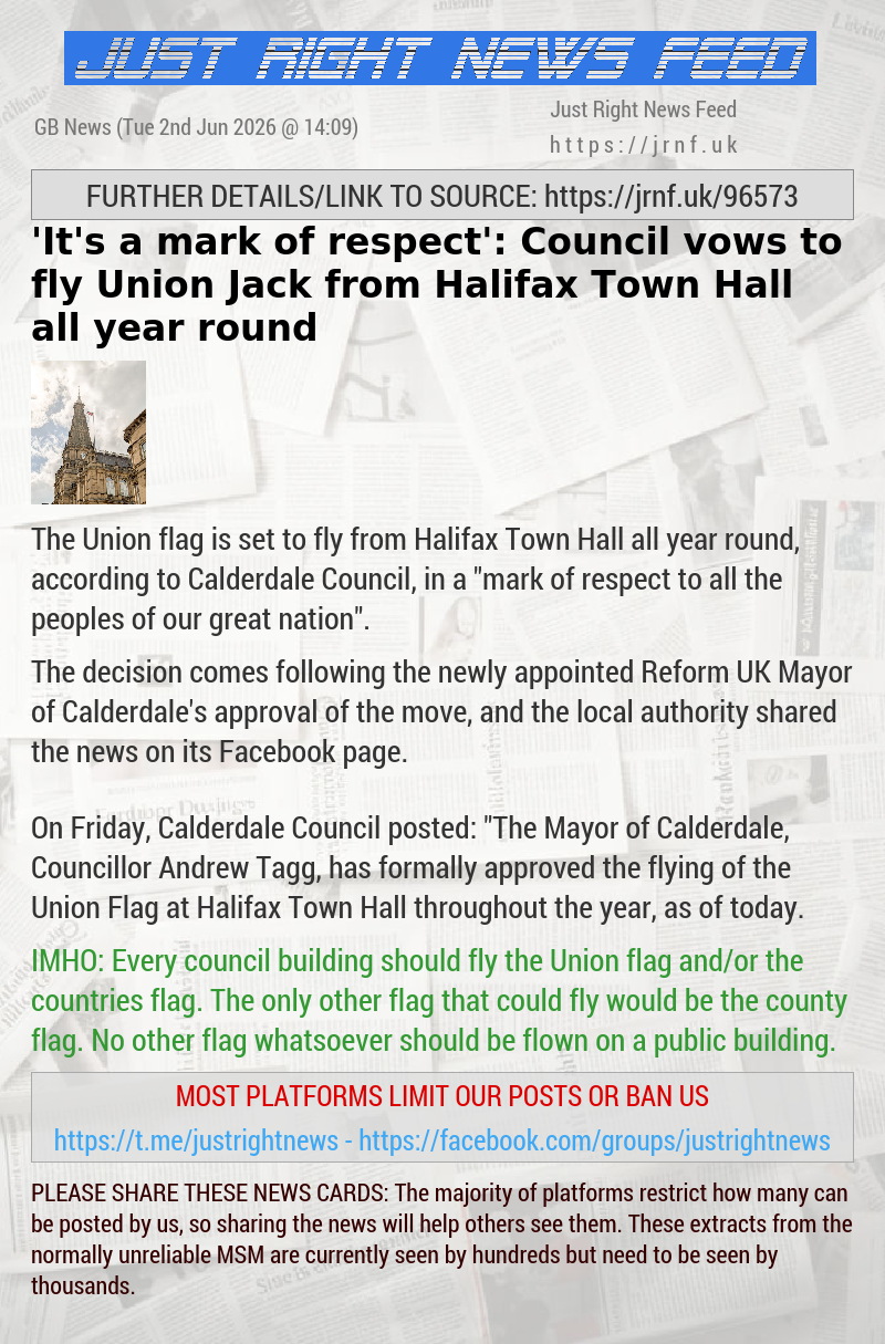 ’It’s a mark of respect’: Council vows to fly Union Jack from Halifax Town Hall all year round