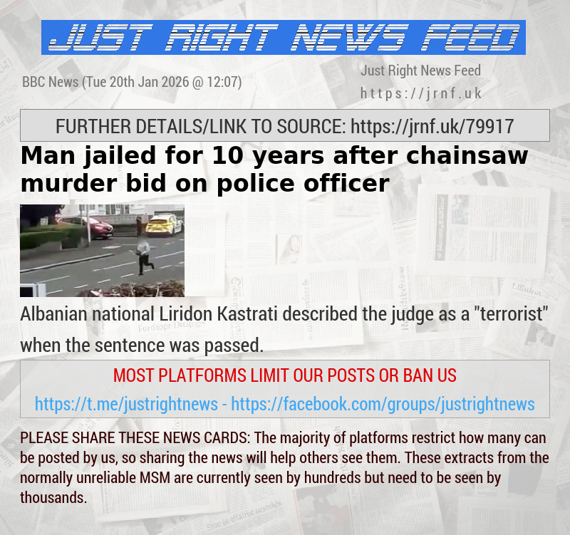 Man jailed for 10 years after chainsaw murder bid on police officer 