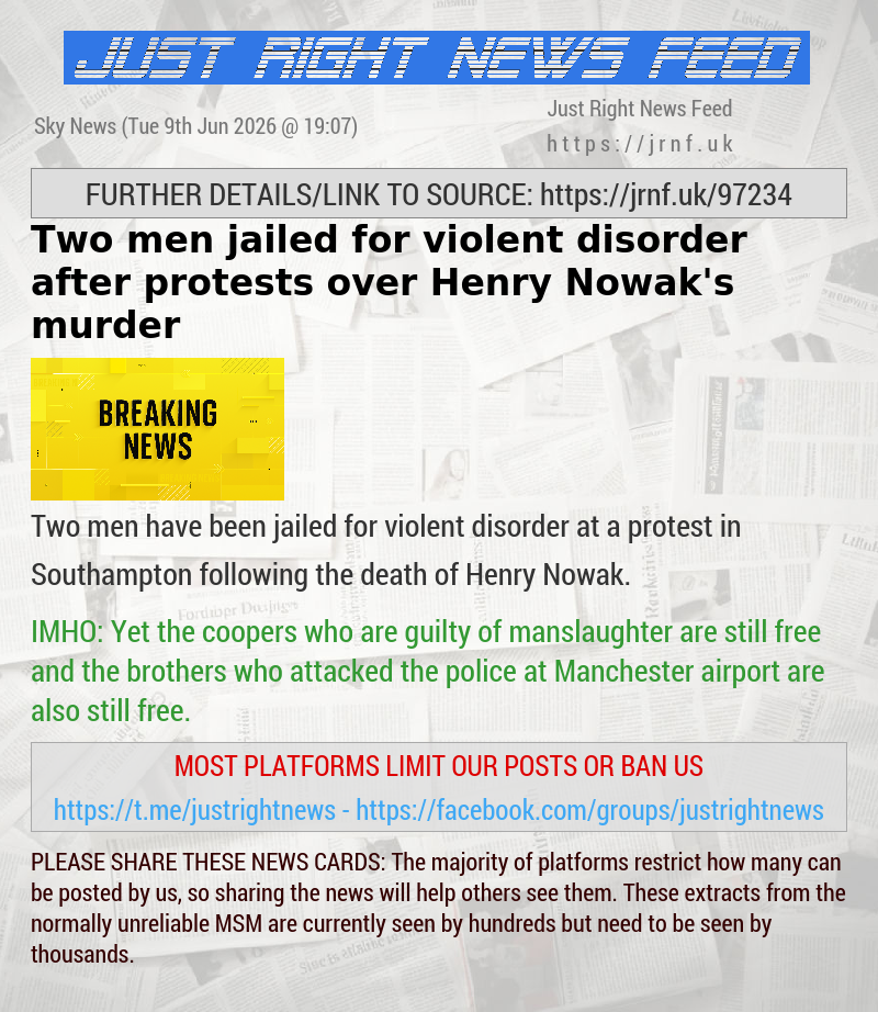 Two men jailed for violent disorder after protests over Henry Nowak’s murder