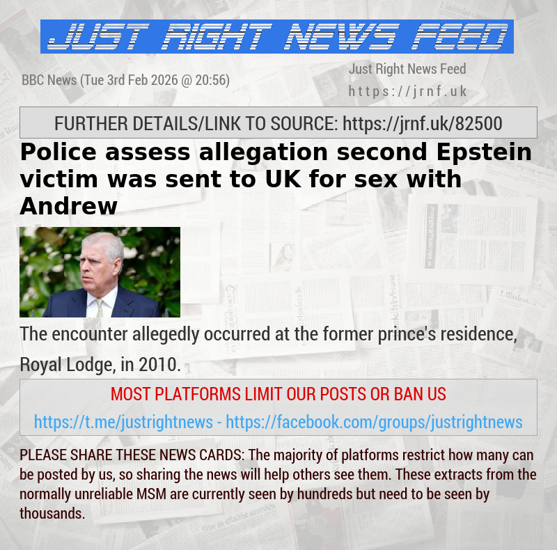 Police assess allegation second Epstein victim was sent to UK for sex with Andrew