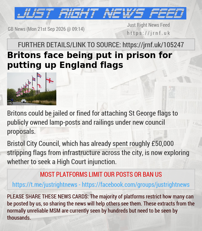 Britons face being put in prison for putting up England flags