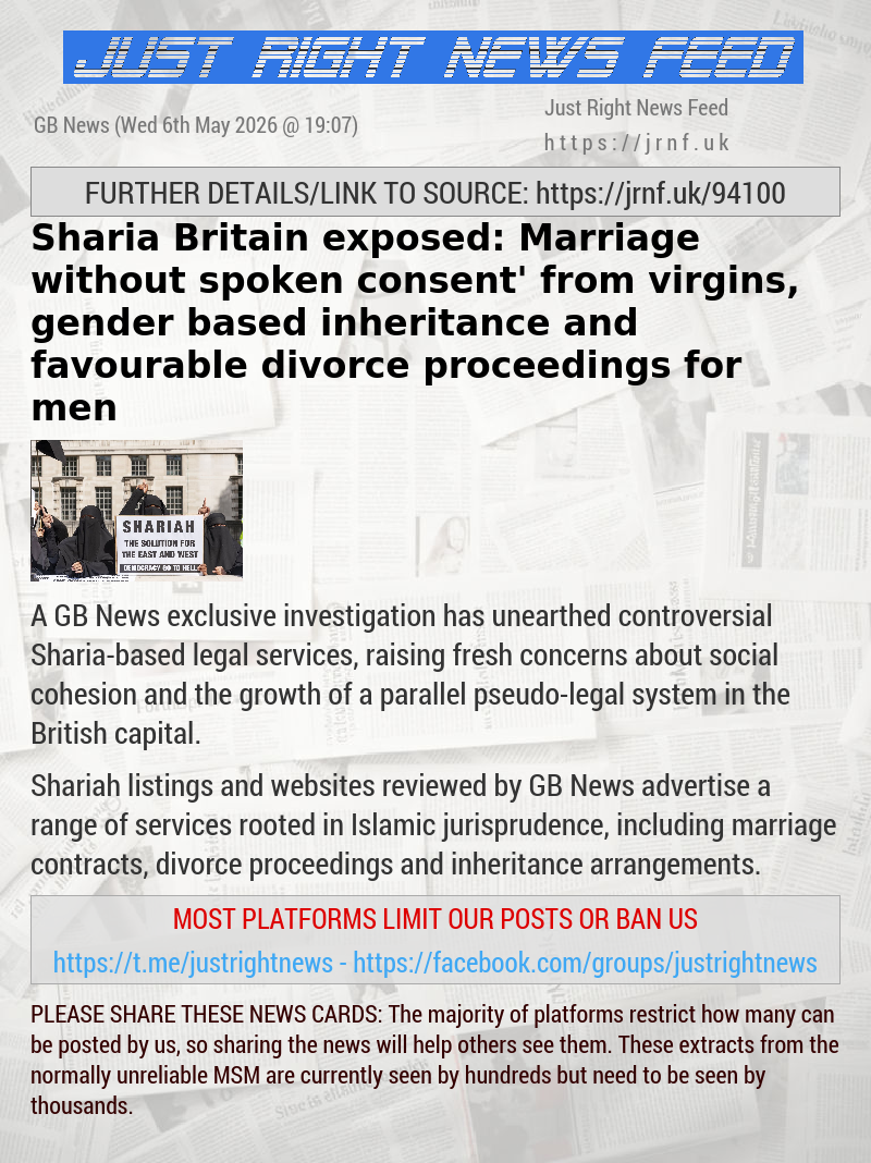 Sharia Britain exposed: Marriage without ‘spoken consent’ from virgins, gender—based inheritance and favourable divorce proceedings for men