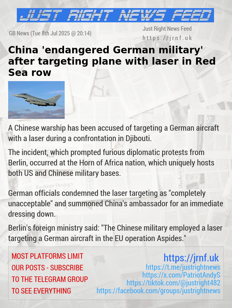 China ’endangered German military’ after targeting plane with laser in Red Sea row