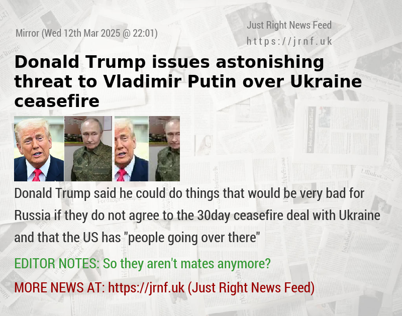 Donald Trump issues astonishing threat to Vladimir Putin over Ukraine ceasefire