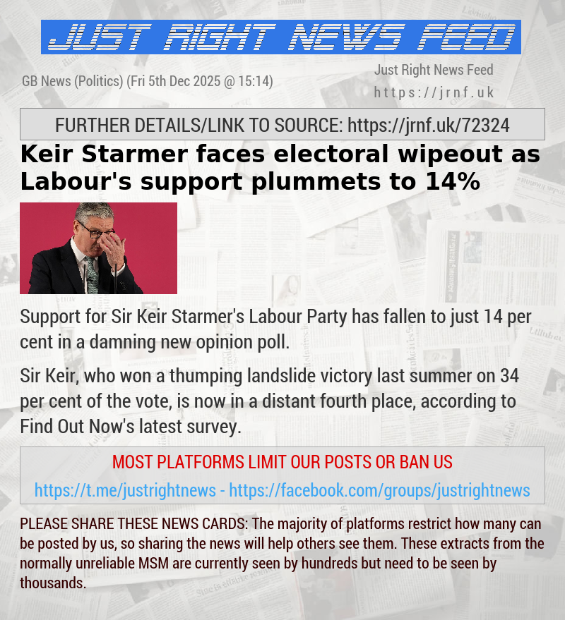 Keir Starmer faces electoral wipeout as Labour’s support plummets to 14%