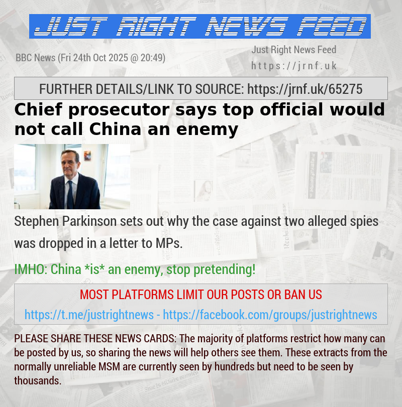 Chief prosecutor says top official would not call China an enemy
