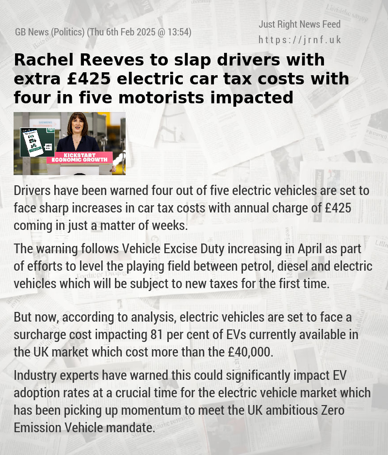 Rachel Reeves to slap drivers with extra £425 electric car tax costs with four in five motorists impacted