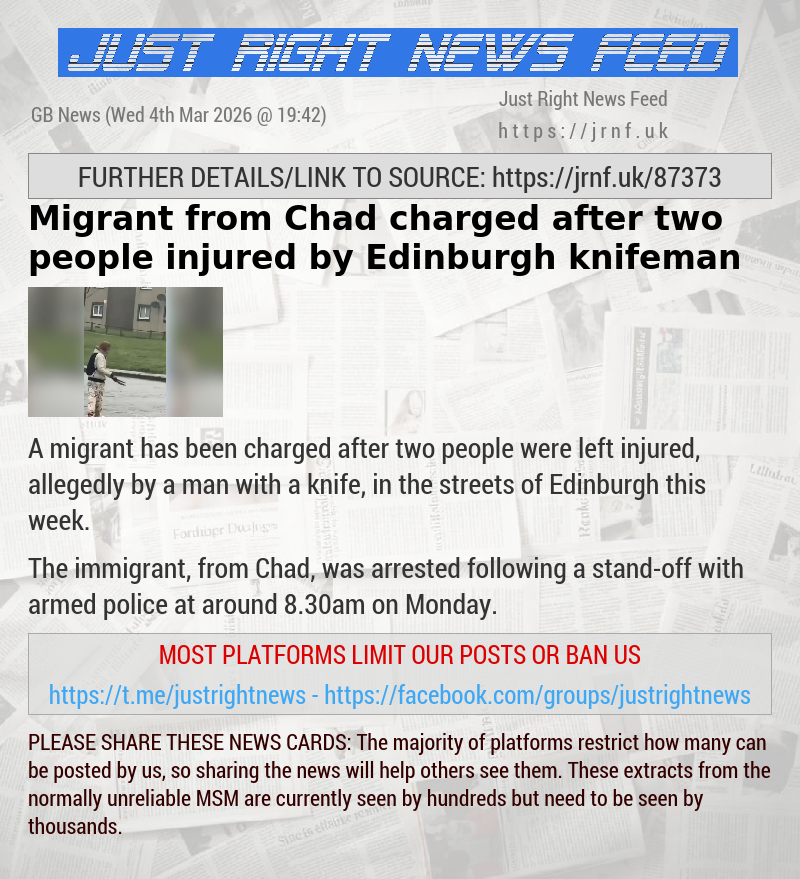 Migrant from Chad charged after two people injured by Edinburgh knifeman