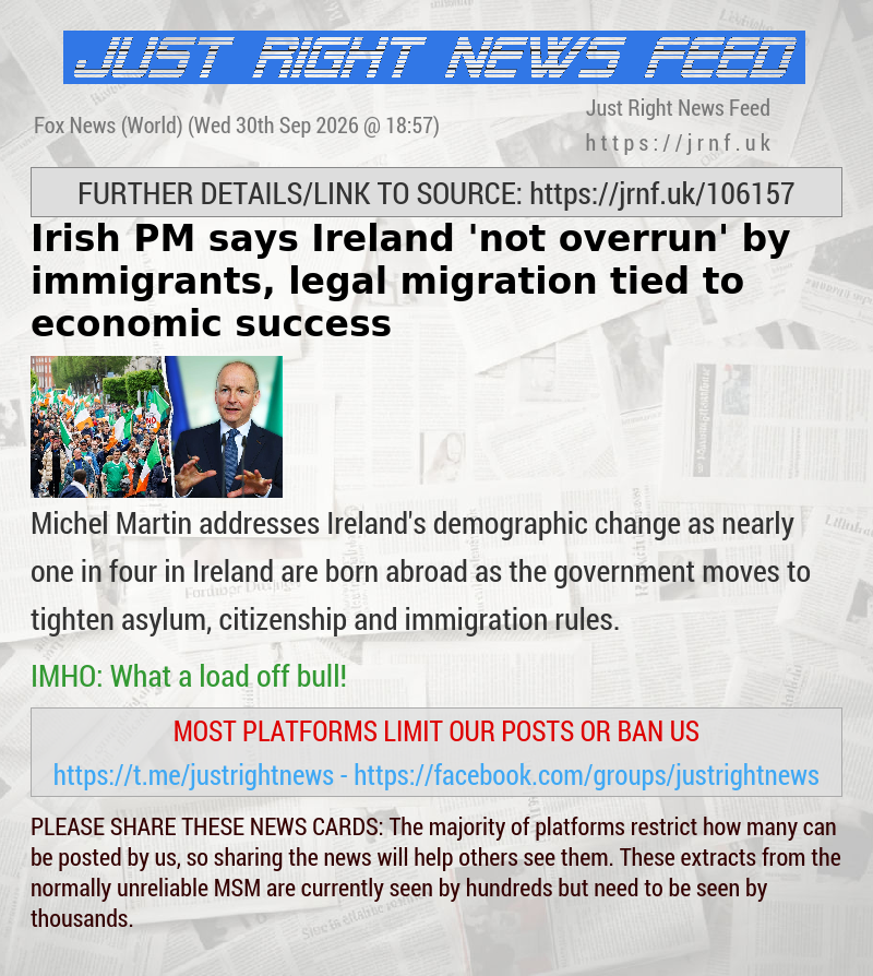 Irish PM says Ireland ‘not overrun’ by immigrants, legal migration tied to economic success