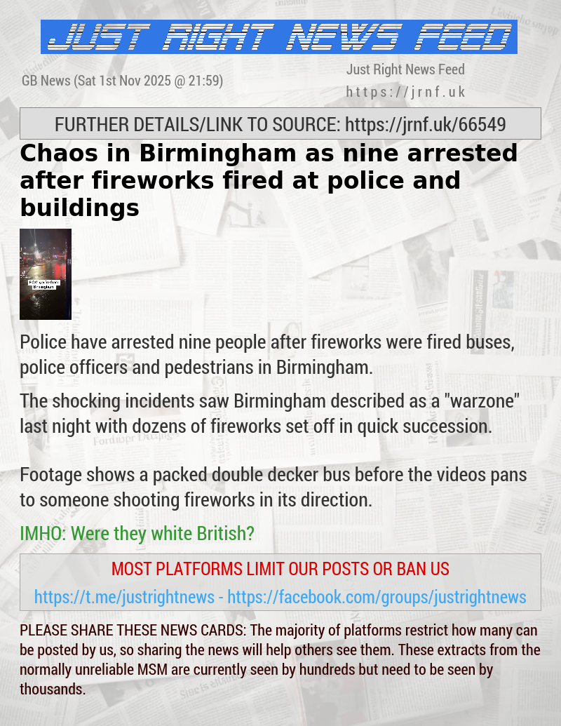 Chaos in Birmingham as nine arrested after fireworks fired at police and buildings