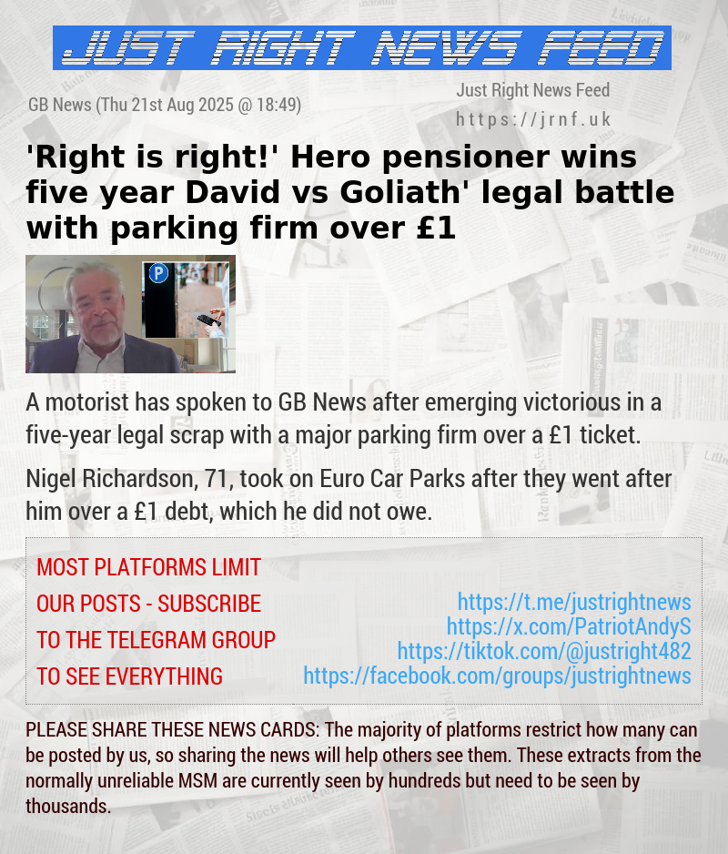 ’Right is right!’ Hero pensioner wins five—year ‘David vs Goliath’ legal battle with parking firm over £1