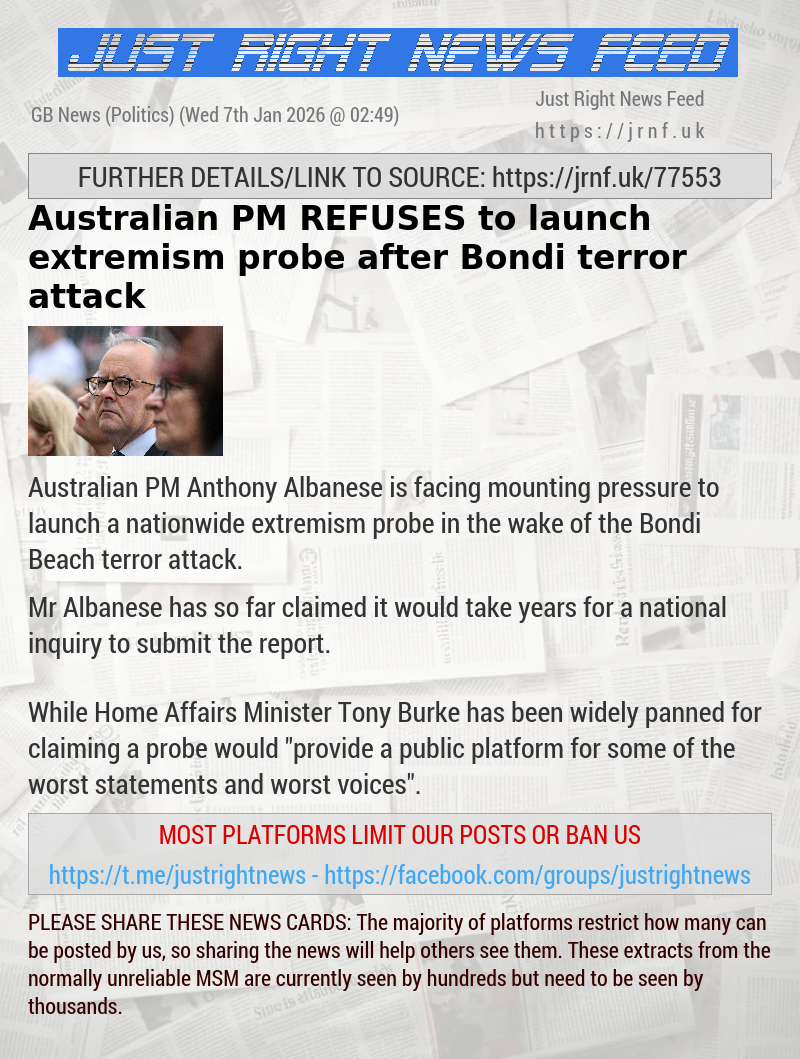 Australian PM REFUSES to launch extremism probe after Bondi terror attack
