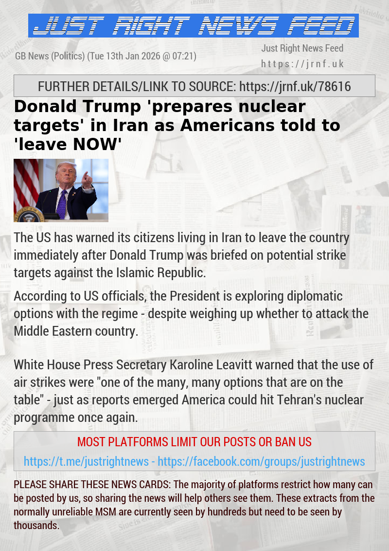 Donald Trump ’prepares nuclear targets’ in Iran as Americans told to ’leave NOW’
