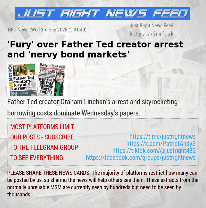 ’Fury’ over Father Ted creator arrest and ’nervy bond markets’