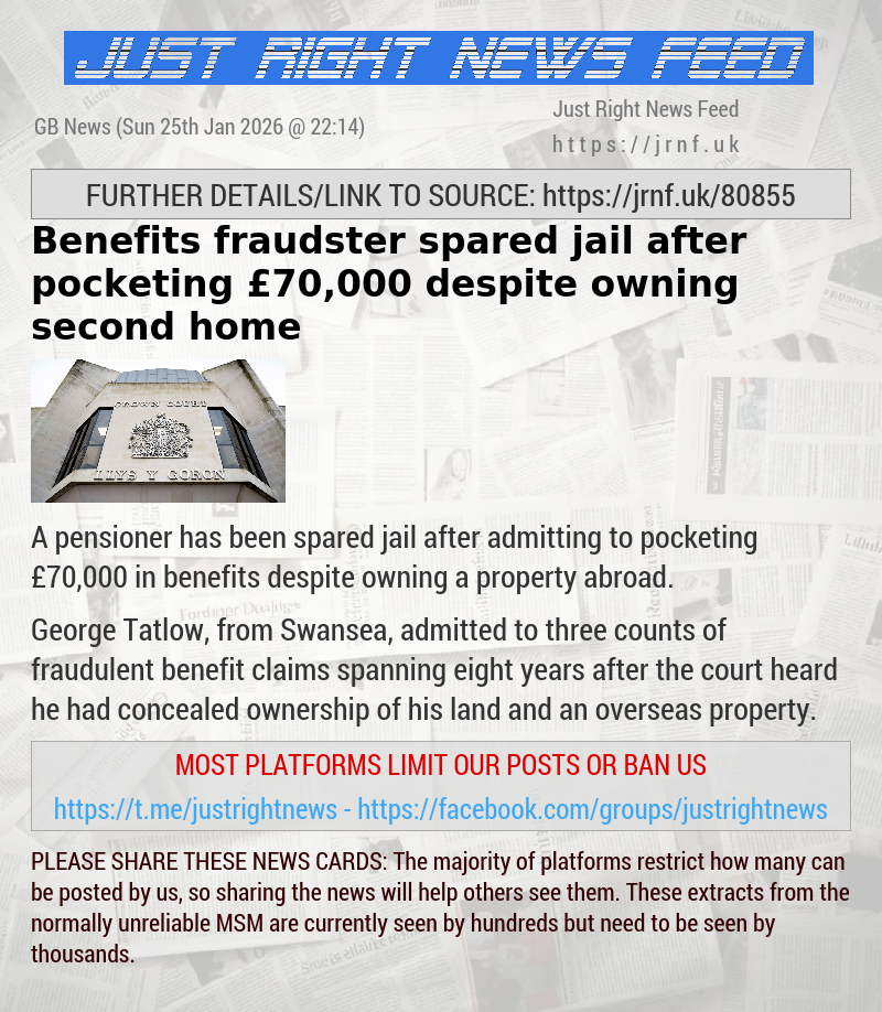 Benefits fraudster spared jail after pocketing &pound;70,000 despite owning second home